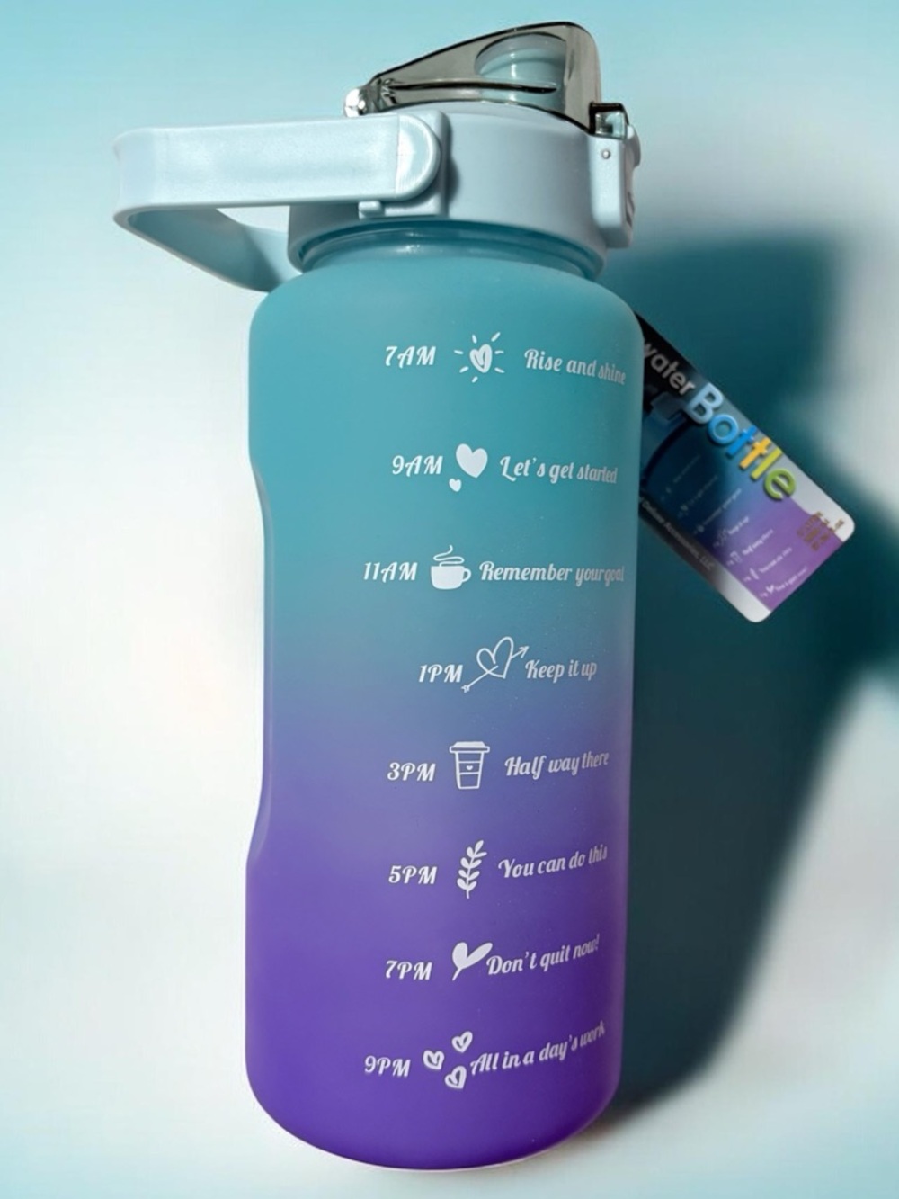 Motivational Water Bottle - Aqua to Purple Hombre 64oz NWT